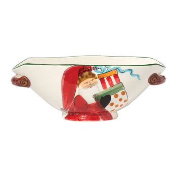 Vietri Old St. Nick Handled Shallow Bowl Oval - w/Presents